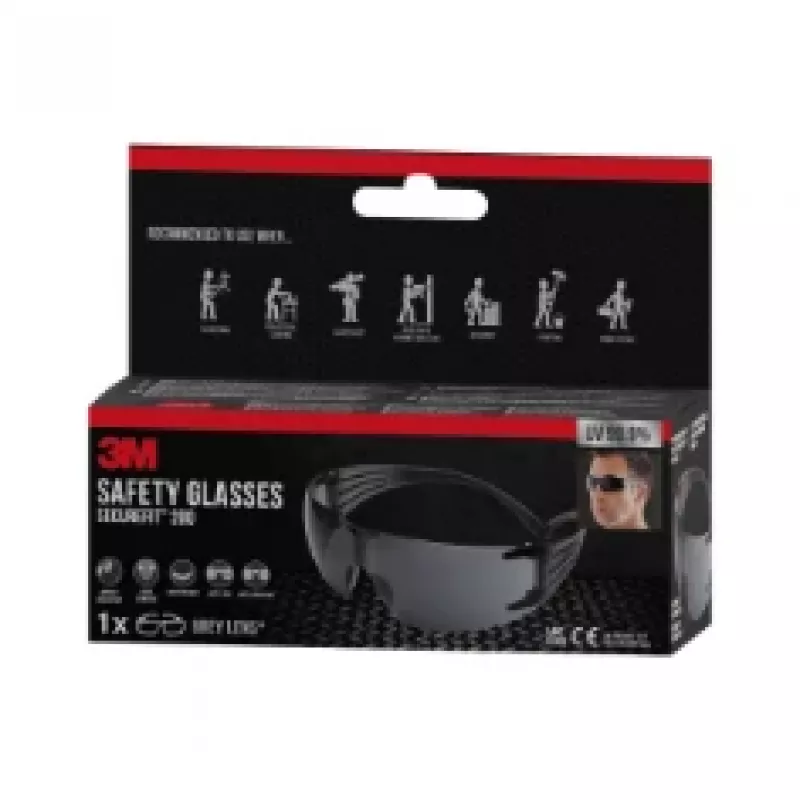 3M SecureFit Óculos de proteção 200, lente cinzenta