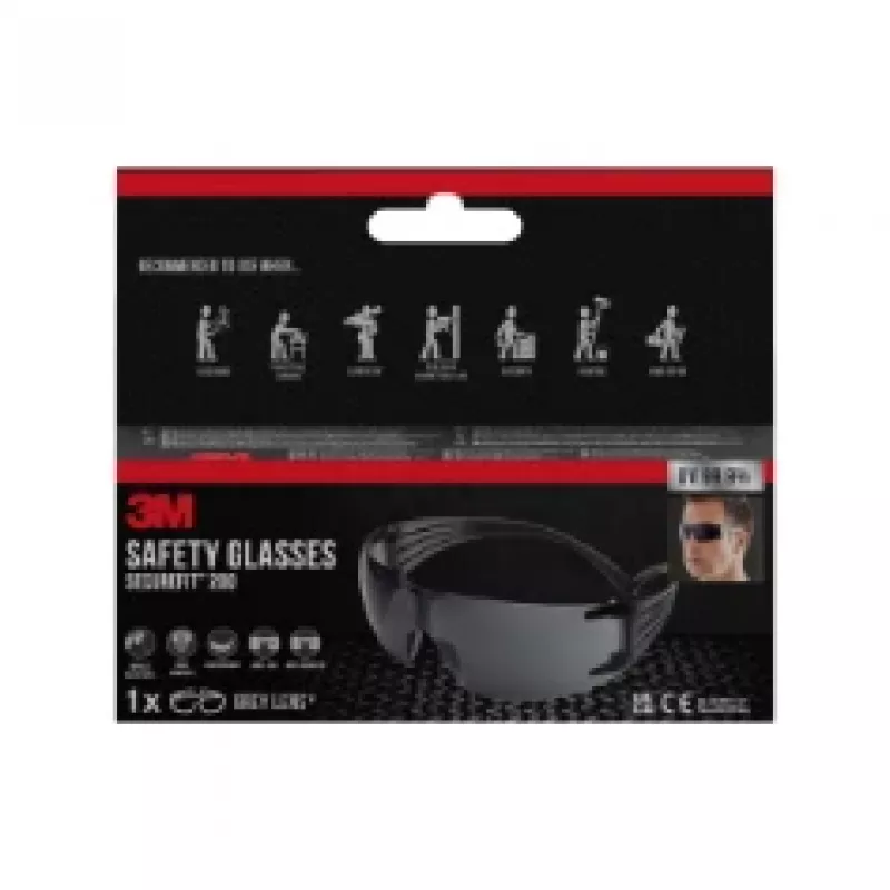 3M SecureFit Óculos de proteção 200, lente cinzenta