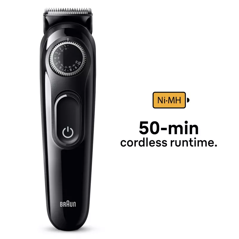 Braun BeardTrimmer 3 Beard Trm 3 BT3400, lavável, pilha, preto