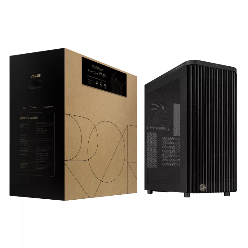 Caixa de PC ASUS ProArt PA401 Mesh Panel Preto, ATX, 2x160mm frente, 1x120mm traseira, 2x3,5