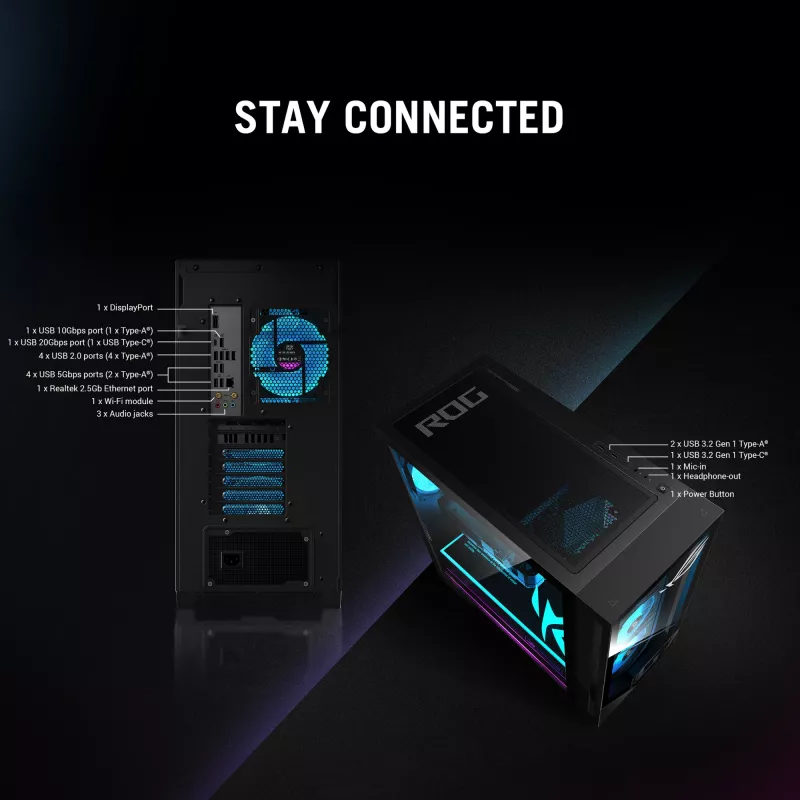 ASUS ROG G700 GM700TZ-R8400F004WS AMD Ryzen™ 5 8400F 32 GB DDR5-SDRAM 1 TB SSD NVIDIA GeForce RTX 5060 Ti Windows 11 Home Tower PC Preto