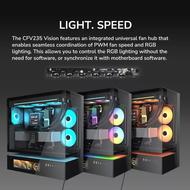 Cougar CFV235 Vision Midi Tower Caixa de PC, ARGB, LCD de 9,16