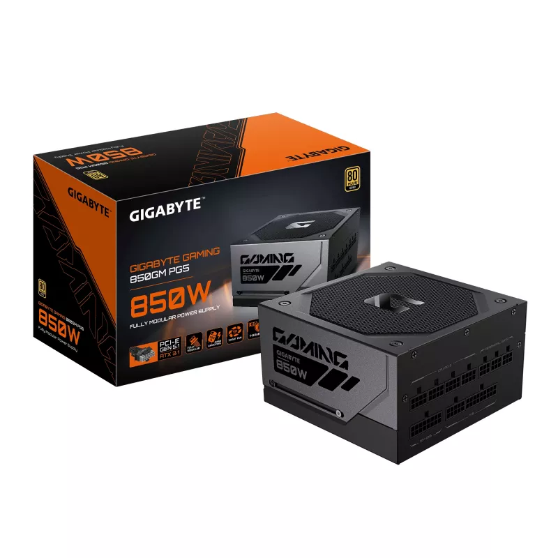 GIGABYTE GAMING 850GM PG5 Fonte de alimentação – PCIe 5.1, 80 PLUS Gold, design totalmente modular, ventoinha de 135 mm, compatível com ATX 3.1, ficha EU