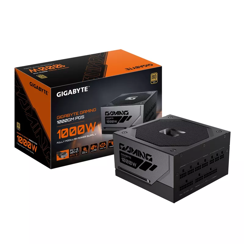 GIGABYTE GAMING 1000GM PG5 Fonte de alimentação - PCIe 5.1, 80 PLUS Gold, estrutura totalmente modular, ventoinha de 135 mm, compatível com ATX 3.1, ficha EU