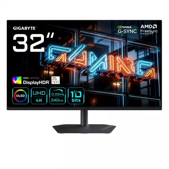 Monitor gaming GIGABYTE MO32U24 81,3 cm (32 polegadas) QD-OLED, 4K UHD 3840x2160, 240 Hz, 0,03 ms, HDMI 2.1, DisplayPort 1.4, HDR True Black 500