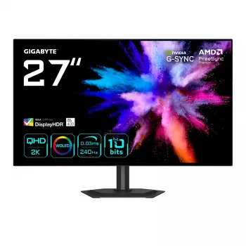 Monitor gaming OLED 2K QHD 27 polegadas GIGABYTE GO27Q24G — 2560x1440, 240Hz, 0,03ms, FreeSync Premium, Compatível com G-Sync, HDMI 2.1, DP 1.4