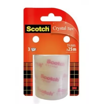 Fita adesiva 3M Scotch Crystal Clear 600, 19 mm x 25 m, transparente (3 rolos)