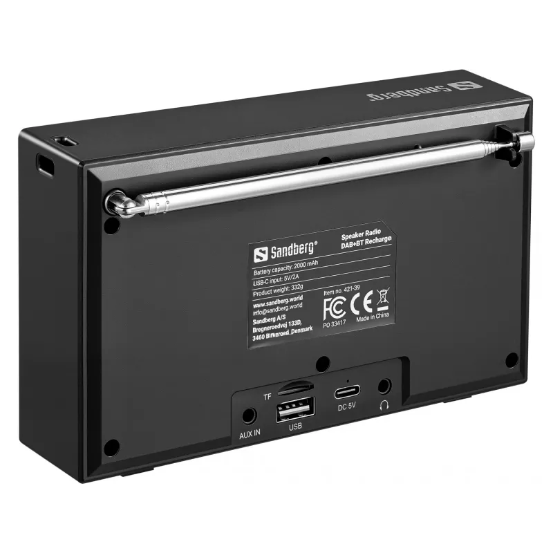 Sandberg Altifalante Rádio DAB+BT Recarregável, Portátil, Analógico e Digital, DAB+, FM, 87,5 - 108 MHz, 174 - 240 MHz, 3 W