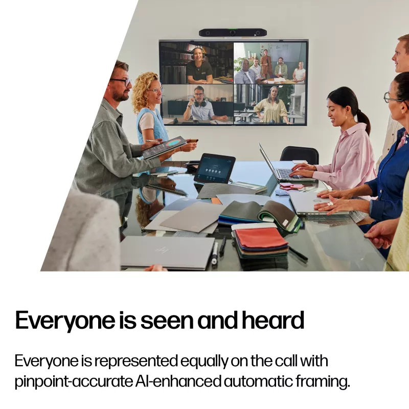 HP Poly Studio X52 Barra de vídeo tudo-em-um, sistema de videoconferência em grupo, 4K Ultra HD, 30 fps, 95°, 5x, Android