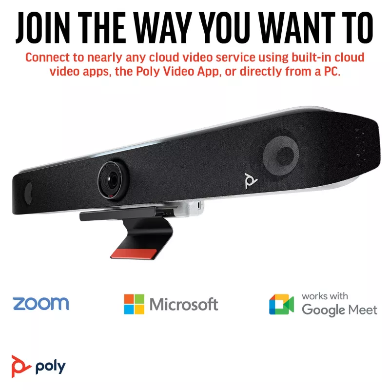 HP Poly Studio X52 Barra de vídeo tudo-em-um, sistema de videoconferência em grupo, 4K Ultra HD, 30 fps, 95°, 5x, Android