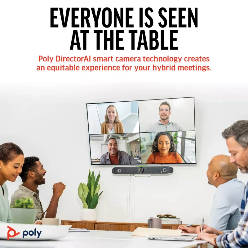 HP Poly Studio X52 Barra de vídeo tudo-em-um, sistema de videoconferência em grupo, 4K Ultra HD, 30 fps, 95°, 5x, Android