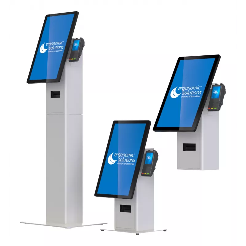 Conjunto de quiosque Ergonomic Solutions SpacePole Mini Kiosk de balcão preto metal