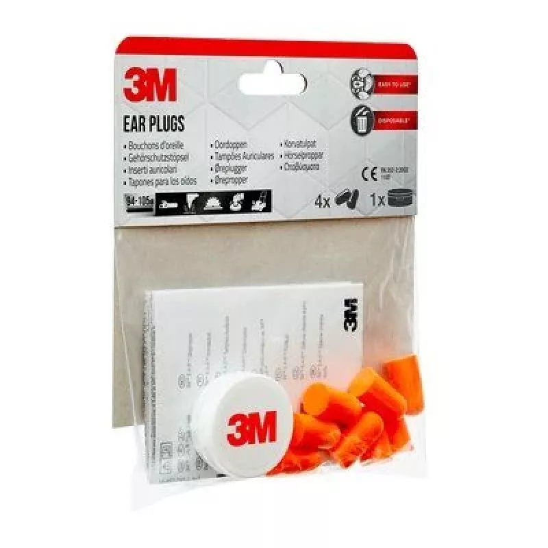 Protetor auricular reutilizável 3M 1100C4, laranja, com cordão, pack de 4