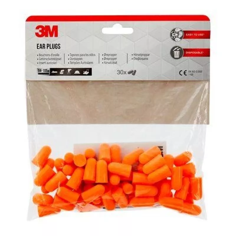 Protetor auricular reutilizável 3M 1100C30 laranja, com cabo, pack de 30