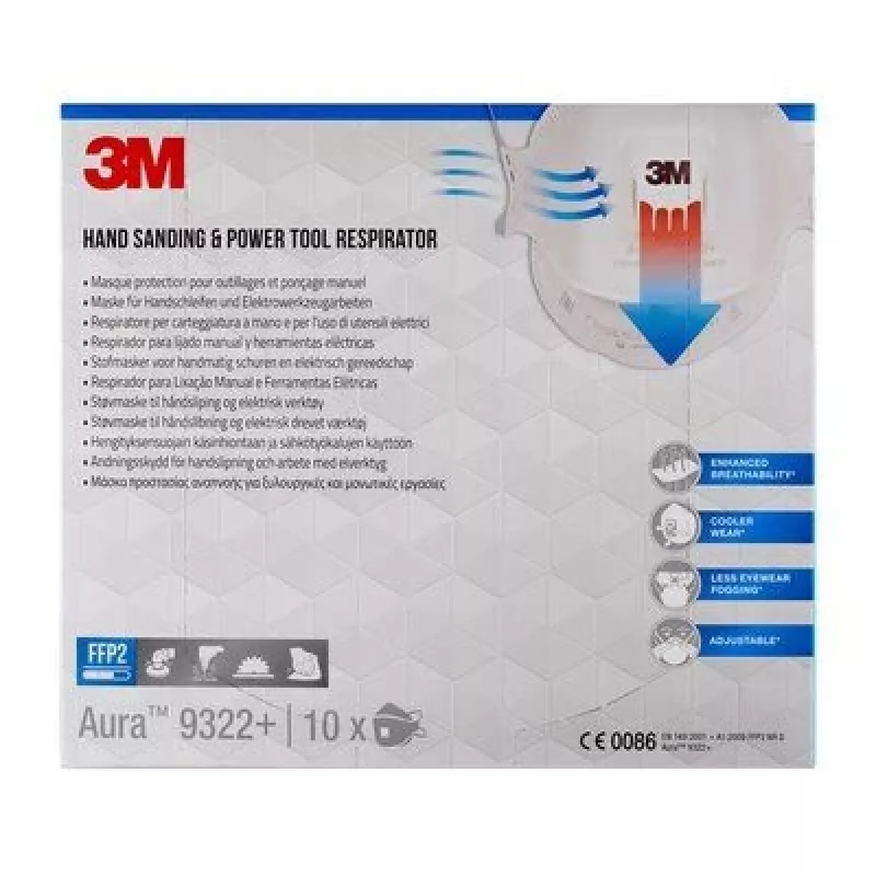 3M Aura Comfort Cool Flow 9322+ FFP2 NR D Máscaras respiratórias descartáveis, 5 unidades (9322PRO5)