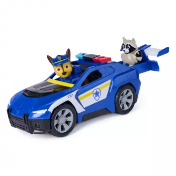 PAW Patrol : Search & Rescue, veículo Chase Rescue Cruiser com 2 figuras, carro de polícia de brincar com mecanismo de recuo, brinquedo para rapazes e raparigas a partir dos 3 anos