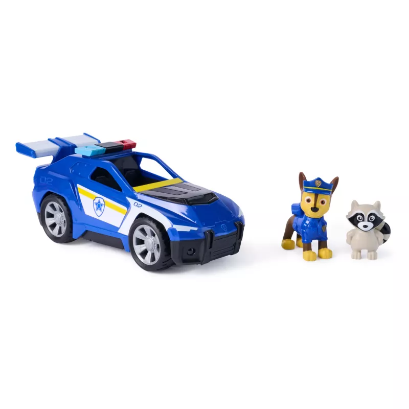 PAW Patrol : Search & Rescue, veículo Chase Rescue Cruiser com 2 figuras, carro de polícia de brincar com mecanismo de recuo, brinquedo para rapazes e raparigas a partir dos 3 anos