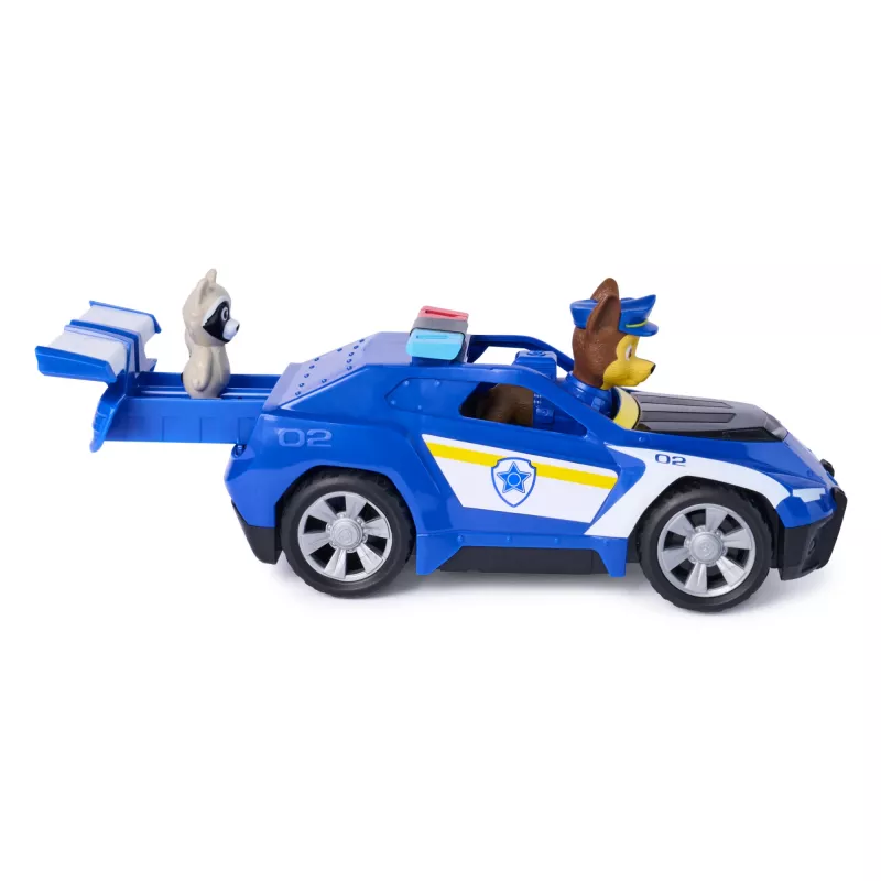 PAW Patrol : Search & Rescue, veículo Chase Rescue Cruiser com 2 figuras, carro de polícia de brincar com mecanismo de recuo, brinquedo para rapazes e raparigas a partir dos 3 anos