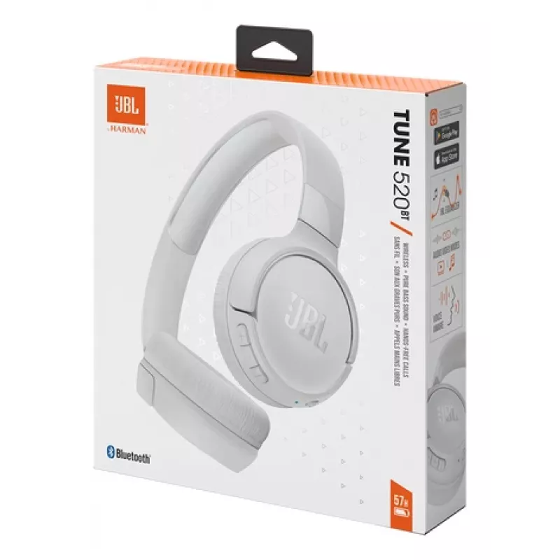 JBL Tune 520BT headset sem fios de arco chamadas/música USB Type-C Bluetooth branco