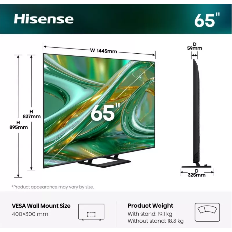 Hisense 65E8S TV ULED Mini LED 4K UHD de 65 polegadas, Triple Tuner, 144 Hz