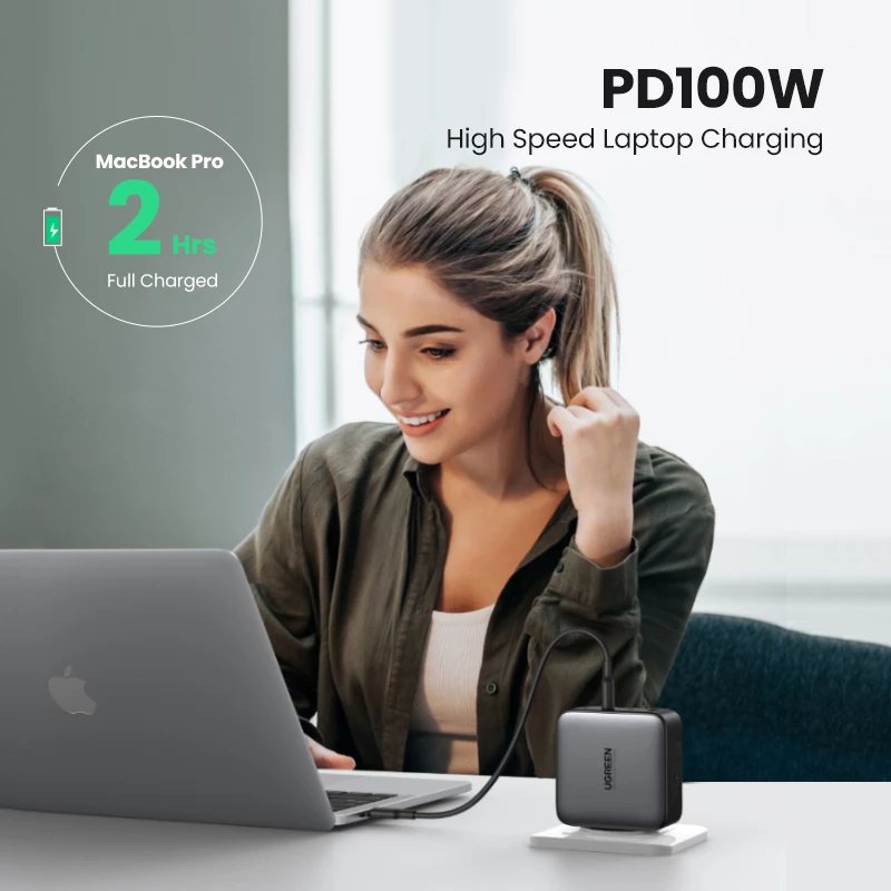 Carregador Ugreen Nexode 100W GaN USB-C USB-A carregamento rápido 3 portas