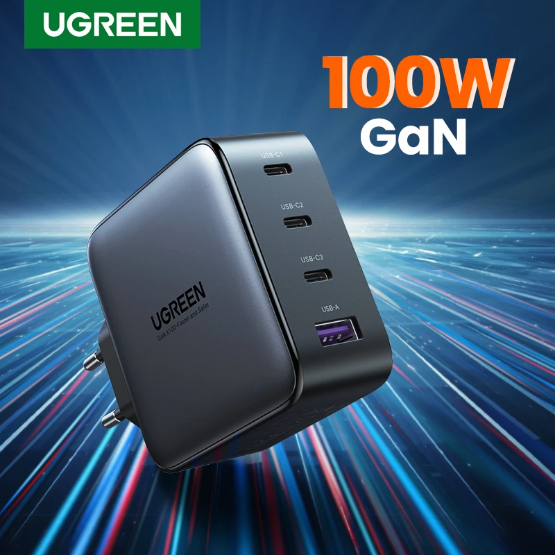 Carregador Ugreen Nexode 100W GaN USB-C USB-A carregamento rápido 3 portas