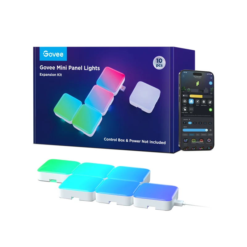Painel de iluminação inteligente Govee Mini painéis de luz — Wi‑Fi e Bluetooth, branco, entrada 36 V
