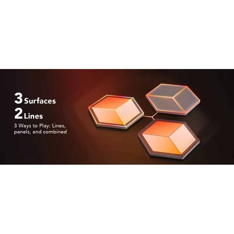 Conjunto de candeeiros de parede inteligentes Govee Glide Hexagon Light Panels Ultra pacote de extensão – Wi-Fi/Bluetooth, entrada 36 V, cinzento