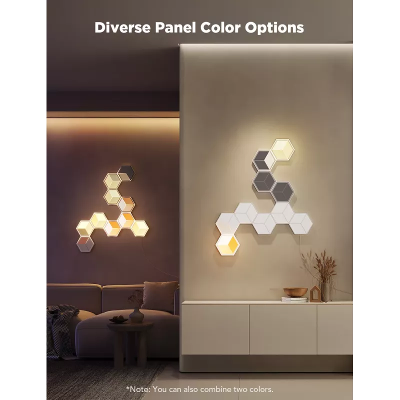Conjunto de candeeiros de parede inteligentes Govee Glide Hexagon Light Panels Ultra pacote de extensão – Wi-Fi/Bluetooth, entrada 36 V, cinzento