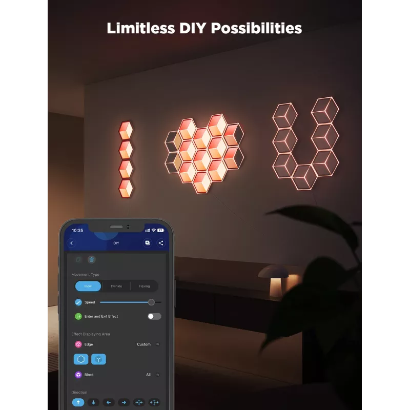 Conjunto de candeeiros de parede inteligentes Govee Glide Hexagon Light Panels Ultra pacote de extensão – Wi-Fi/Bluetooth, entrada 36 V, cinzento