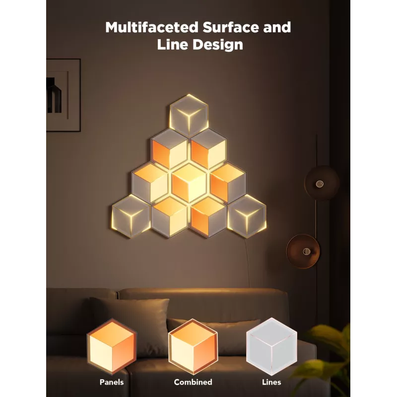 Conjunto de candeeiros de parede inteligentes Govee Glide Hexagon Light Panels Ultra pacote de extensão – Wi-Fi/Bluetooth, entrada 36 V, cinzento