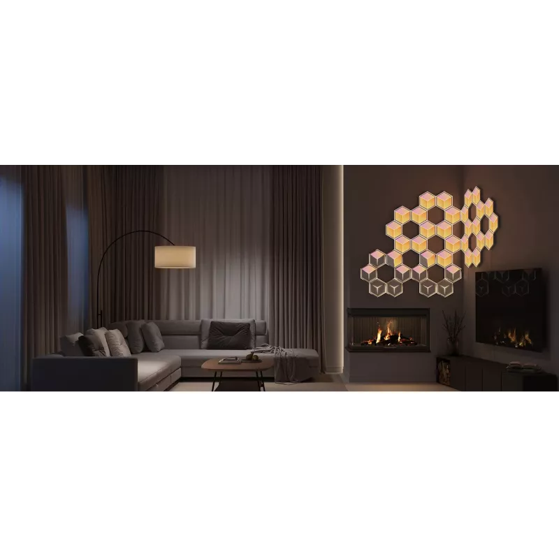 Conjunto de candeeiros de parede inteligentes Govee Glide Hexagon Light Panels Ultra pacote de extensão – Wi-Fi/Bluetooth, entrada 36 V, cinzento