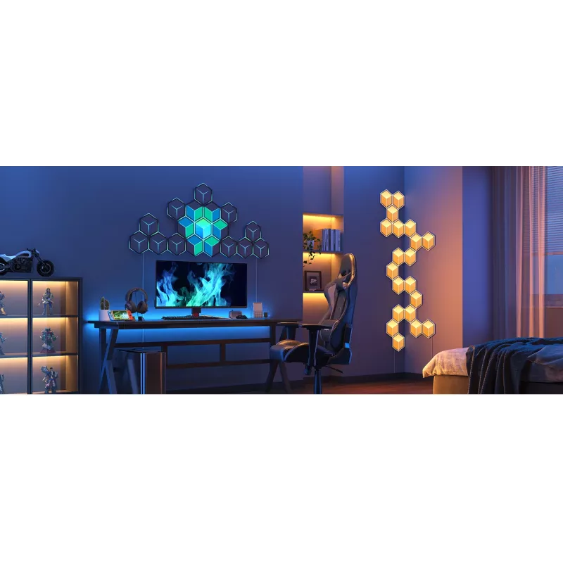 Conjunto de candeeiros de parede inteligentes Govee Glide Hexagon Light Panels Ultra pacote de extensão – Wi-Fi/Bluetooth, entrada 36 V, cinzento
