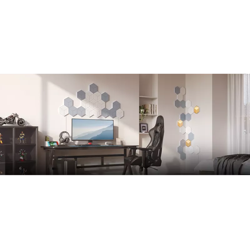 Conjunto de candeeiros de parede inteligentes Govee Glide Hexagon Light Panels Ultra pacote de extensão – Wi-Fi/Bluetooth, entrada 36 V, cinzento