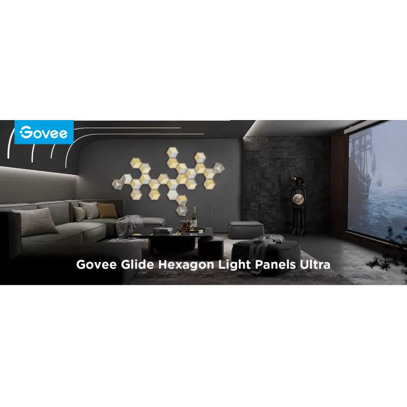Conjunto de candeeiros de parede inteligentes Govee Glide Hexagon Light Panels Ultra pacote de extensão – Wi-Fi/Bluetooth, entrada 36 V, cinzento