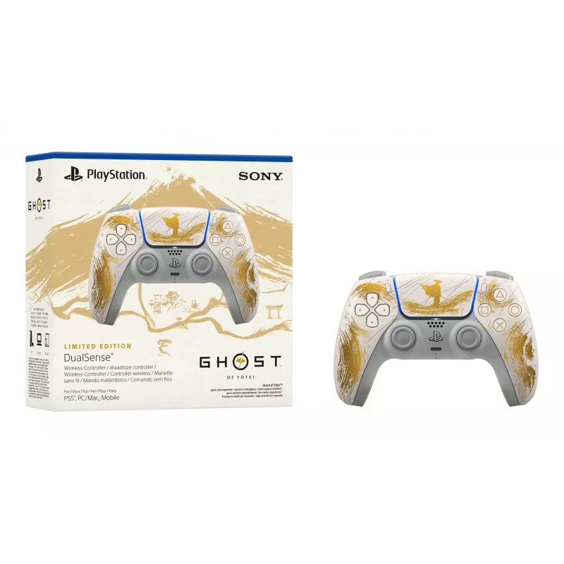Sony DualSense Wireless Comando - Ghost of Yōtei Gold Limited Edition Dourado, Branco Bluetooth/USB Comando de jogos Analógico/Digital Android, MAC, PC, PlayStation 5, iOS