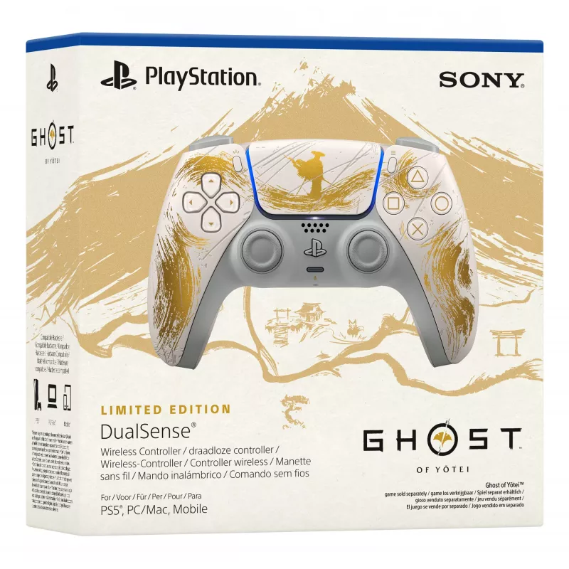 Sony DualSense Wireless Comando - Ghost of Yōtei Gold Limited Edition Dourado, Branco Bluetooth/USB Comando de jogos Analógico/Digital Android, MAC, PC, PlayStation 5, iOS