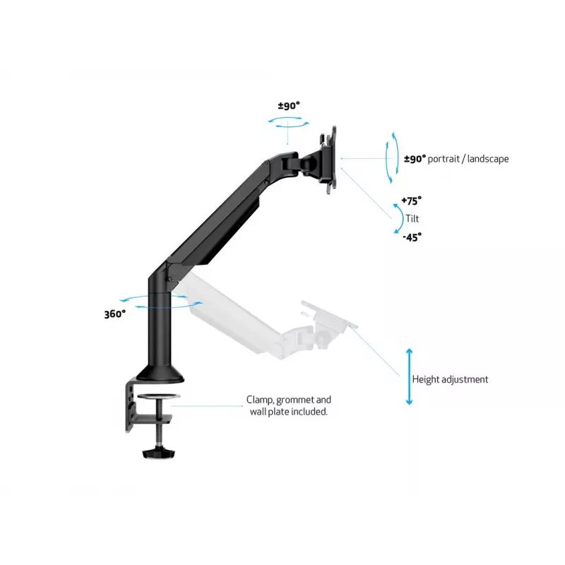 Multibrackets M VESA Gas Lift Arm Suporte de secretária ou parede Básico Preto Grampo/Montagem por parafusos 10 kg