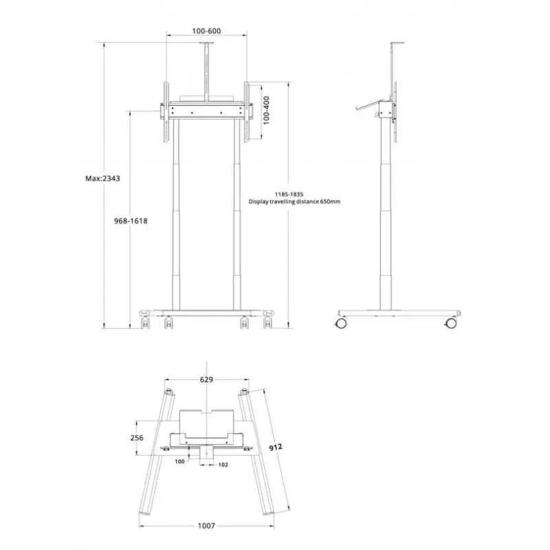 Multibrackets M Suporte de chão motorizado 60kg Preto Peso máx. 60kg Ecrã mín. 94cm Ecrã máx. 2,29m