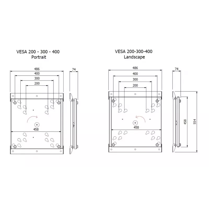 Multibrackets M VESA Wallmount Flip 200/300/400 Capacidade máxima de carga 50 kg Tamanho mínimo de ecrã 127 cm Tamanho máximo de ecrã 2,41 m