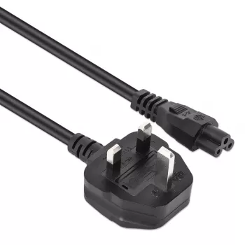 Manhattan Cabo de alimentação, ficha macho UK de 3 polos para conector fêmea C5 (trevo/triangular), 1,8 m, 16 A, cabo, garantia vitalícia