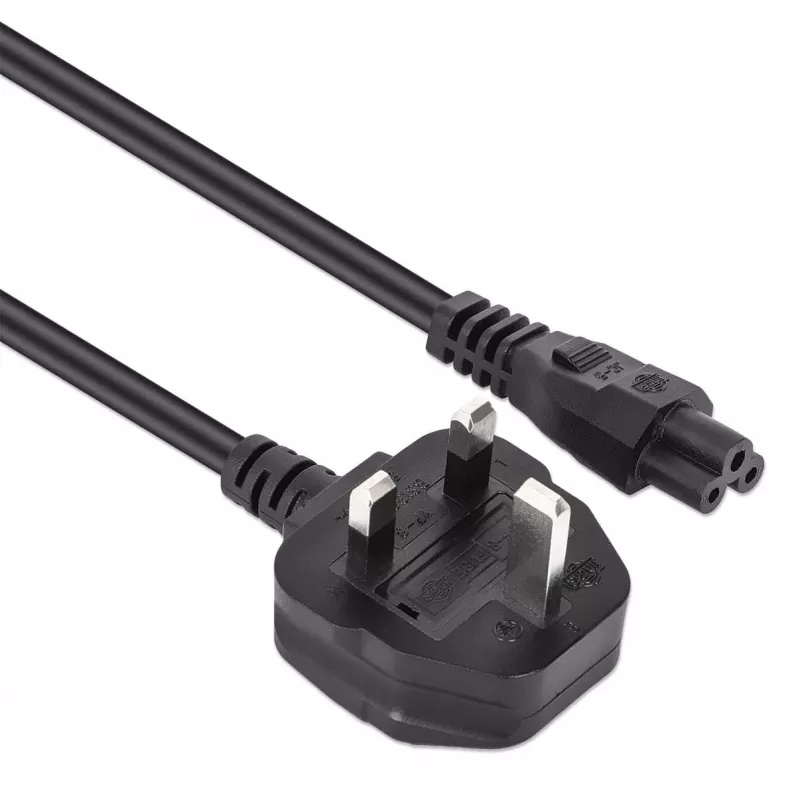 Manhattan Cabo de alimentação, ficha macho UK de 3 polos para conector fêmea C5 (trevo/triangular), 1,8 m, 16 A, cabo, garantia vitalícia
