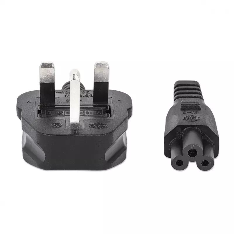 Manhattan Cabo de alimentação, ficha macho UK de 3 polos para conector fêmea C5 (trevo/triangular), 1,8 m, 16 A, cabo, garantia vitalícia