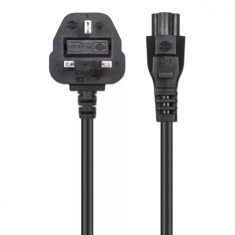 Manhattan Cabo de alimentação, ficha macho UK de 3 polos para conector fêmea C5 (trevo/triangular), 1,8 m, 16 A, cabo, garantia vitalícia