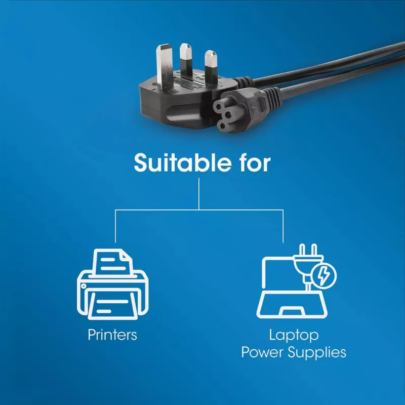 Manhattan Cabo de alimentação, ficha macho UK de 3 polos para conector fêmea C5 (trevo/triangular), 1,8 m, 16 A, cabo, garantia vitalícia