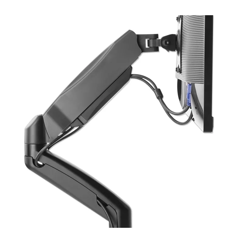 Manhattan Suporte de secretária duplo para TV e monitores (braço articulado com mola a gás), para ecrãs de 10 a 27 polegadas, fixação em C ou passagem pela secretária, compatibilidade VESA: 75x75 e 100x100 mm – verifique as dimensões dos quatro orifícios de fixação na parte traseira do ecrã para garantir que encaixam, máx. 9 kg (por braço), suporte