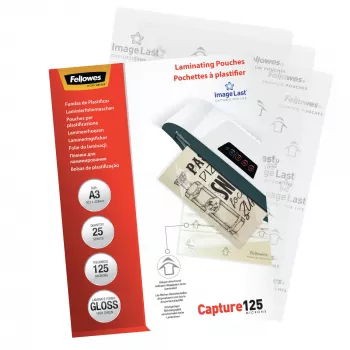 Plásticos de encadernação Fellowes ImageLast A3 125 Micron - pack de 25, brilhante, transparente, A3, 0,125 mm, 436 mm, 310 mm
