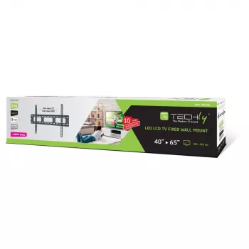 Techly Suporte de parede para TV LED LCD ultra fina 40-65 polegadas, 101,6 cm (40 polegadas), 165,1 cm (65 polegadas), 100 x 100 mm, 600 x 400 mm, Metal, Preto