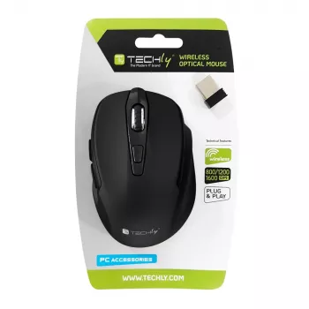Techly IM 102-WBK Rato Escritório Destro RF Wireless Ótico 1600 DPI