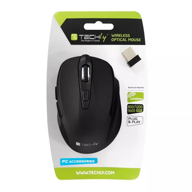 Techly IM 102-WBK Rato Escritório Destro RF Wireless Ótico 1600 DPI